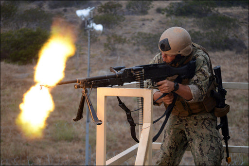 Poster, Many Sizes Available; A U.S. Sailor Assigned To Coastal Riverine Squadron Crs 3 Fires A M240B Machine Gun During A Unit Level Traini