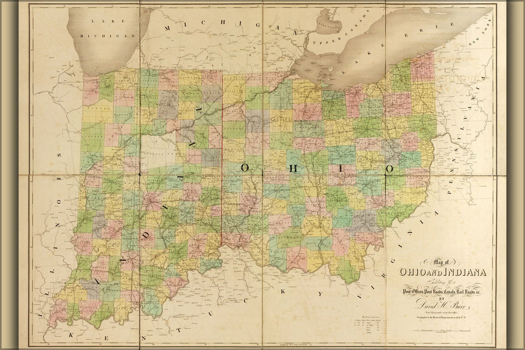 Poster, Many Sizes Available; 1839 Map Of Indiana And Ohio