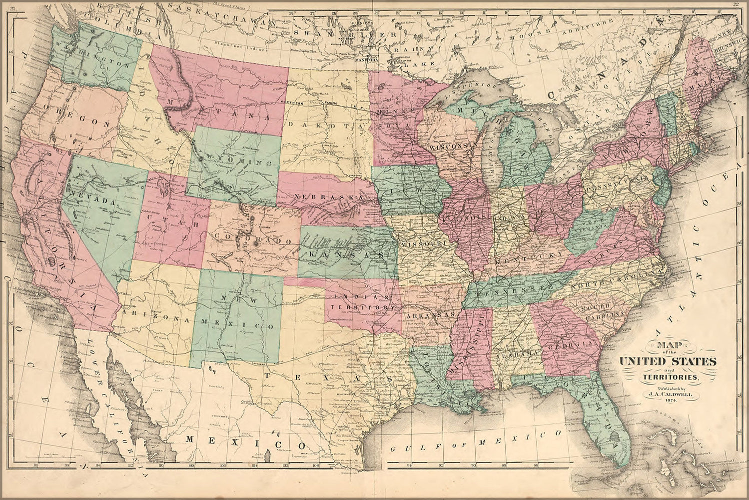 Poster, Many Sizes Available; 1875 Map Of The United States Of America