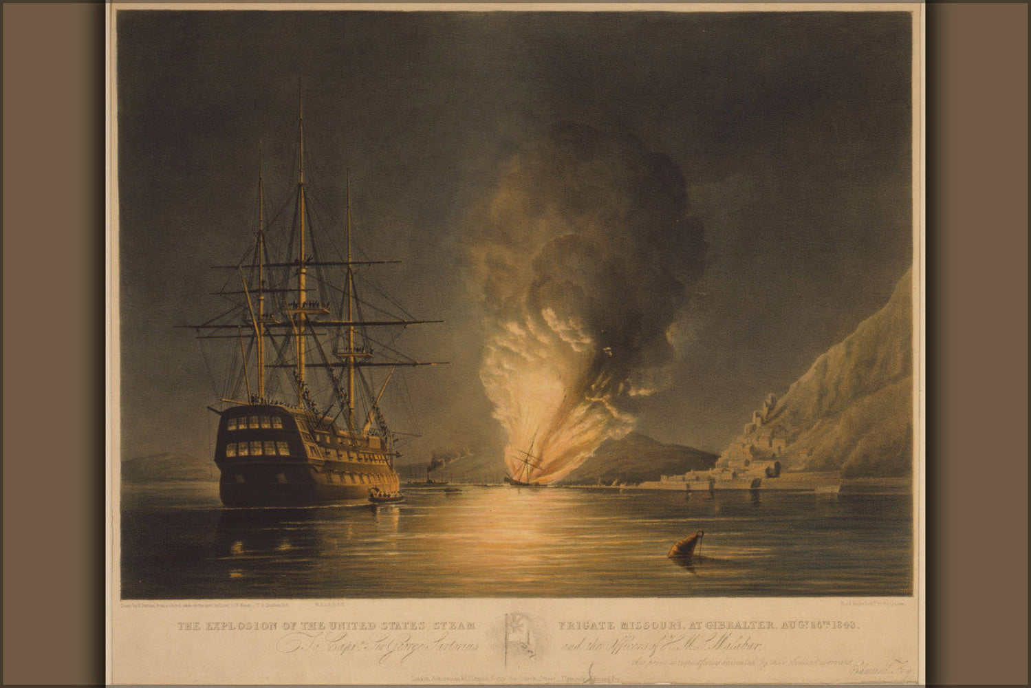 Poster, Many Sizes Available; Explosion Of The Uss Missouri At Gibraltar, 1846 First Trans-Atlantic Steam Powered Transit