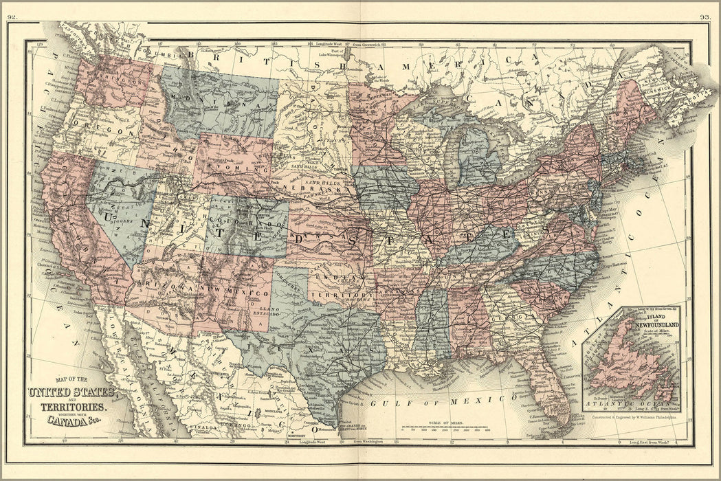 Poster, Many Sizes Available; 1878 Map Of The United States Of America