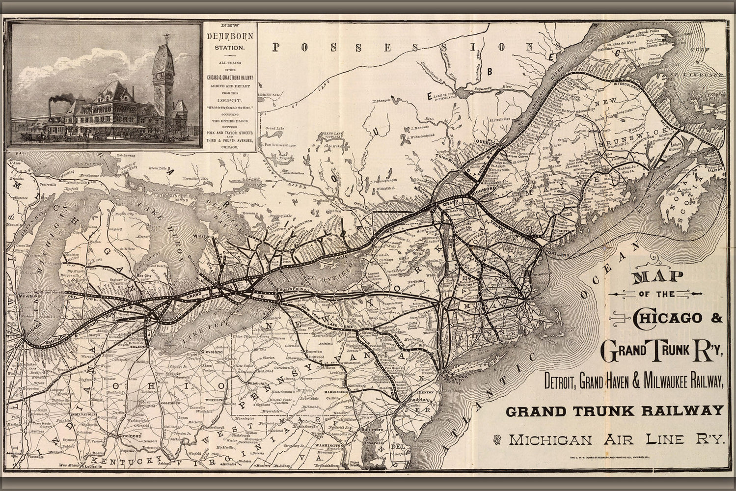 Poster, Many Sizes Available; 1887 Map Of The Chicago And Grand Trunk Railroad