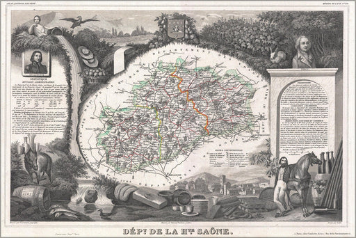 Poster, Many Sizes Available; 1852 Levasseur Map Of The Department De La Haute Saone, France (Burgundy Or Bourgogne Wine Region)