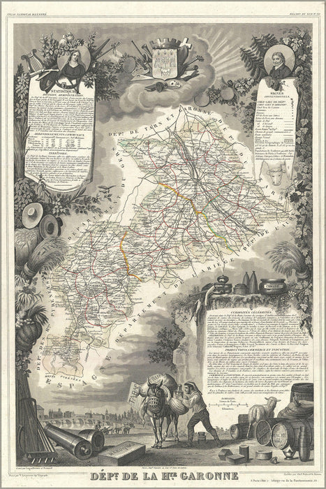 Poster, Many Sizes Available; 1852 Levasseur Map Of The Department De La Hautes-Garonne, France (Buzet Wine Region)