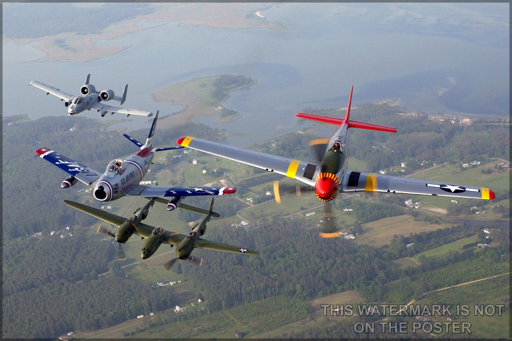 Poster, Many Sizes Available; A-10 F-86 P-38 P-51 A-10 F-86 Sabre P-38 Lightning P-51 Mustang - Copy