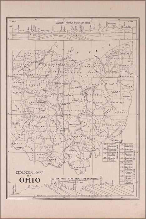 Poster, Many Sizes Available; 1892 Geological Map Of Ohio