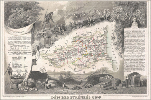 Poster, Many Sizes Available; 1852 Levasseur Map Of The Department Des Pyrenees Orientales, France (Muscat Wine Region)