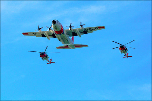 Poster, Many Sizes Available; Coast Guard C-130 Hercules and two MH-60 Jayhawk helicopters from Air Station Clearwater, Fla.