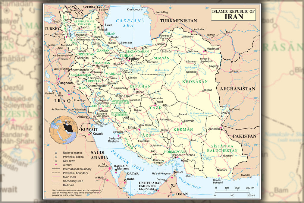 24"x36" Gallery Poster, iran united nations map