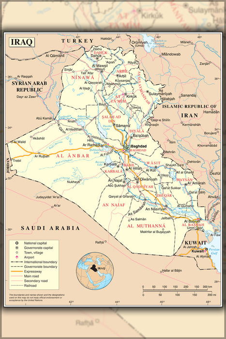 24"x36" Gallery Poster, iraq united nations map