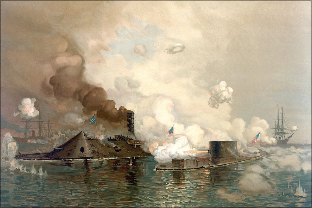 24"x36" Gallery Poster, ironclad USS Monitor engaging CSS Virginia, 9 March 1862