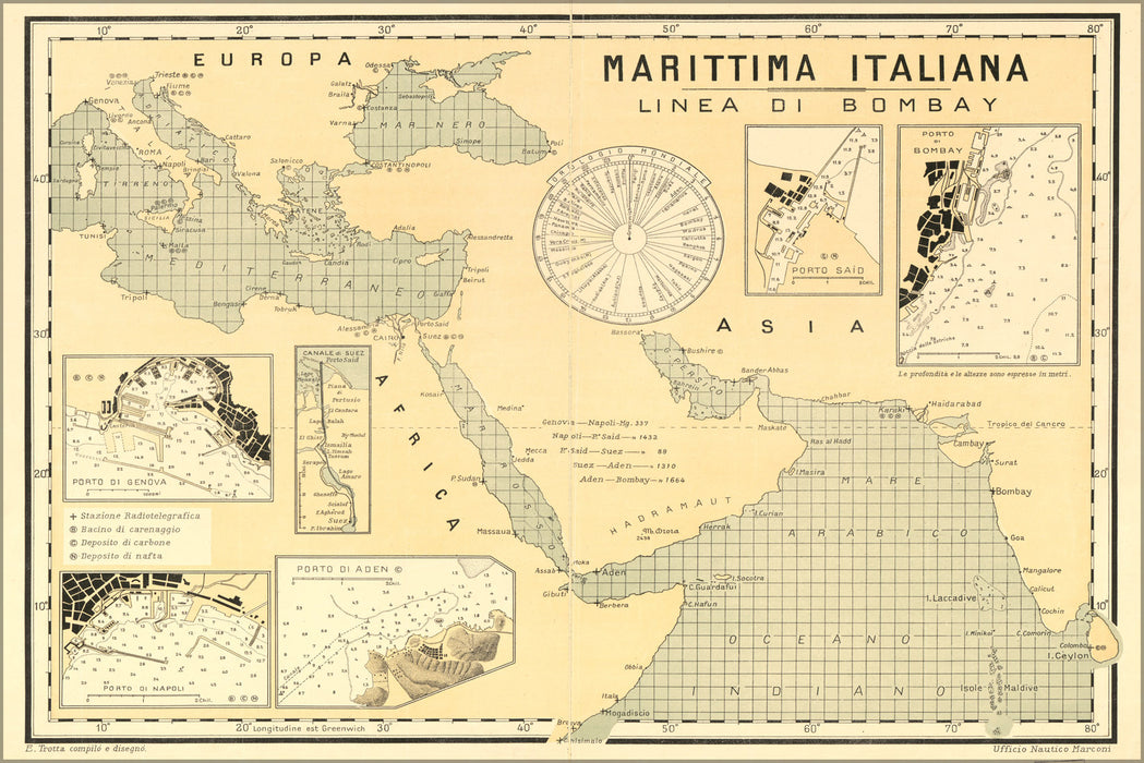 24"x36" Gallery Poster, italian maritime map 1900