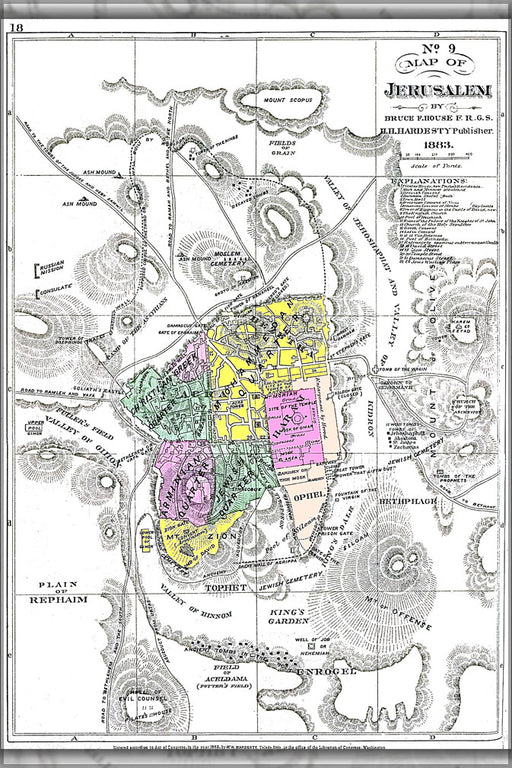 24"x36" Gallery Poster, jerusalem map 1883