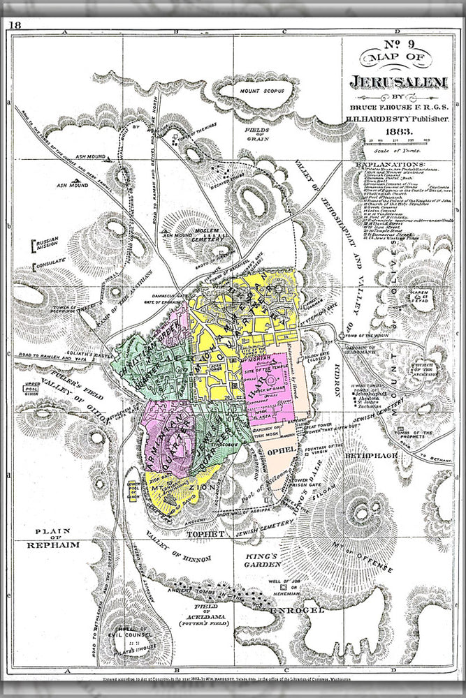 24"x36" Gallery Poster, jerusalem map 1883