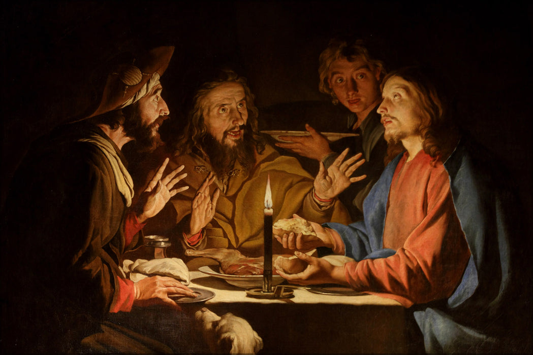 24"x36" Gallery Poster, jesus christ Supper at Emmaus by Matthias Stom 17th century