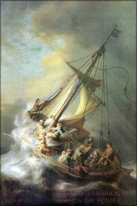 24"x36" Gallery Poster, jesus christ in the Storm on the Sea of Galilee by rembrandt