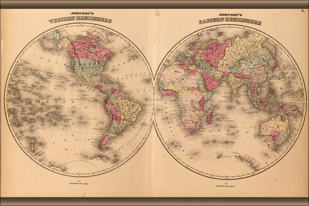 24"x36" Gallery Poster, johnsons world map 1862