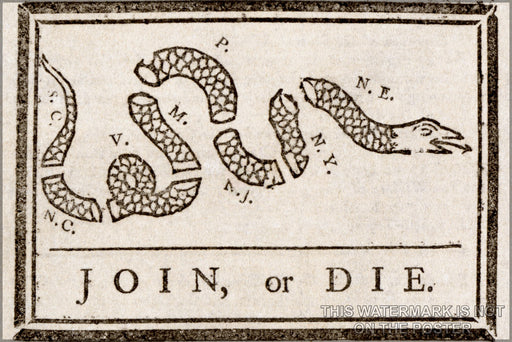 24"x36" Gallery Poster, join or die Benjamin Franklin - Join or Die