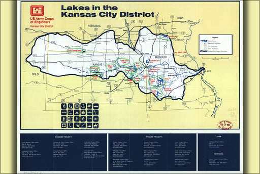 24"x36" Gallery Poster, lake map of Kansas City District missouri 1992