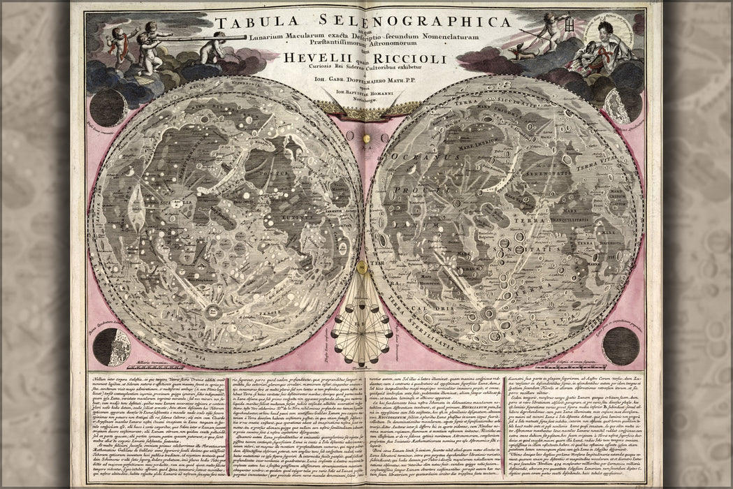 24"x36" Gallery Poster, lunar Map of the moon 1708 in latin