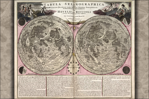 24"x36" Gallery Poster, lunar Map of the moon 1708 in latin