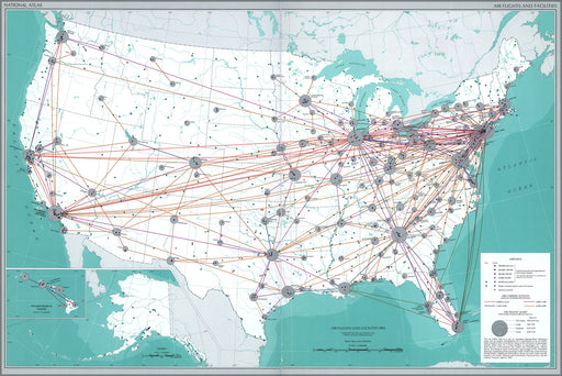 24"x36" Gallery Poster, map Air traffic & airports united states pub1970