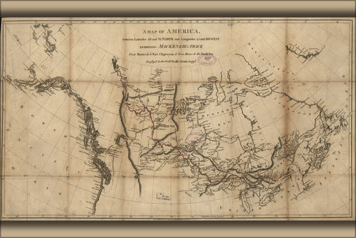 24"x36" Gallery Poster, map Alexander Mackenzie route north america 1801