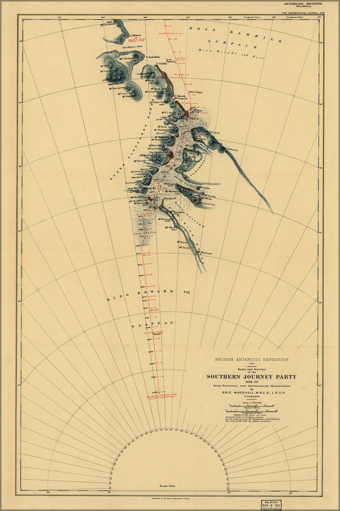 24"x36" Gallery Poster, map Antarctica Expedition 1908 ernest shackleton
