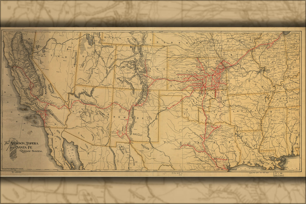 24"x36" Gallery Poster, map Atchison Topeka & Santa Fe railroad 1899 P10