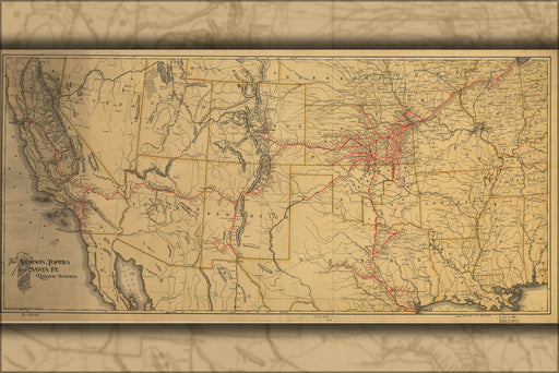 24"x36" Gallery Poster, map Atchison Topeka & Santa Fe railroad 1899 P10