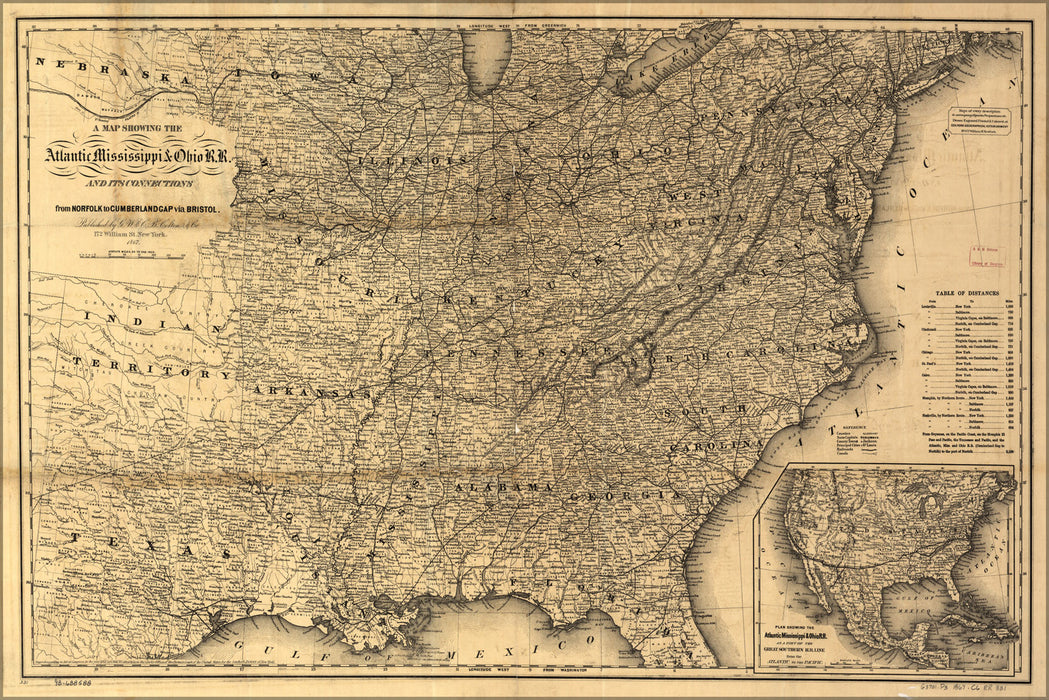 24"x36" Gallery Poster, map Atlantic Mississippi & Ohio Railroad 1867