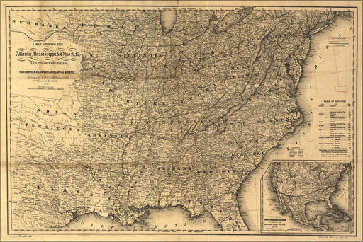 24"x36" Gallery Poster, map Atlantic Mississippi & Ohio Railroad 1867