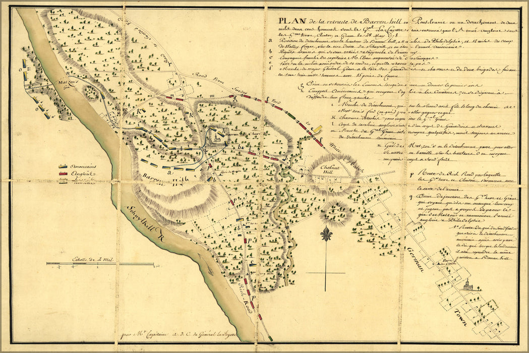 24"x36" Gallery Poster, map Barren Hill Germantown pennsylvania 1778