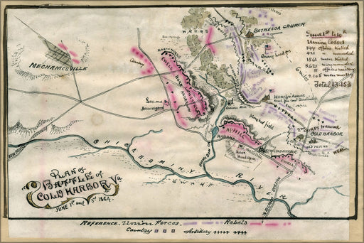 24"x36" Gallery Poster, map Battle of Cold Harbor virginia June 1-3 1864