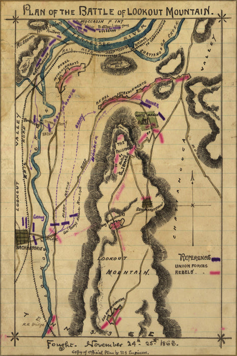 24"x36" Gallery Poster, map Battle of Lookout Mountain tennessee 1863