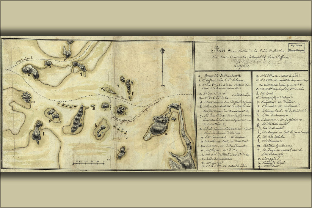 24"x36" Gallery Poster, map Boston Bay with french fleet 1778 in french