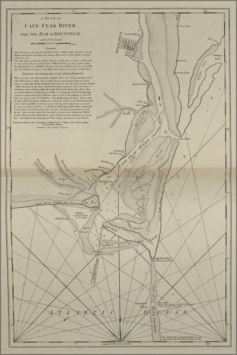 24"x36" Gallery Poster, map Cape Fear river from bar to Brunswick 1777