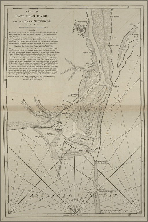 24"x36" Gallery Poster, map Cape Fear river from bar to Brunswick 1777