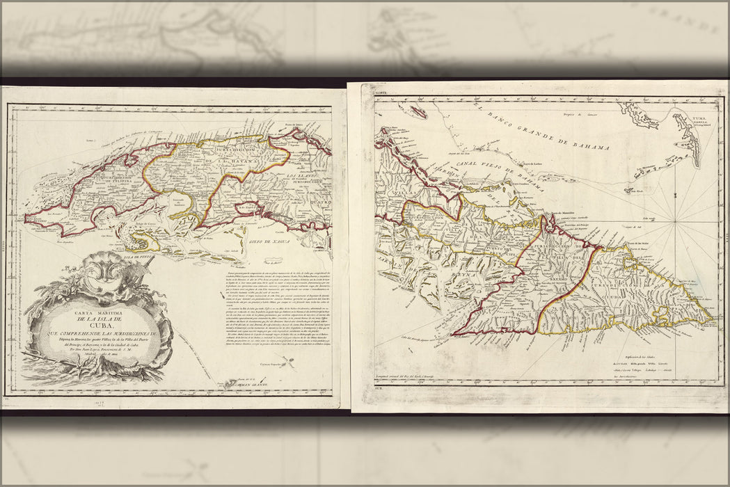 24"x36" Gallery Poster, map Carta Maritima de la Isla de Cuba 1825