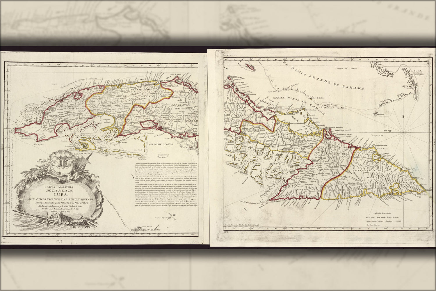 24"x36" Gallery Poster, map Carta Maritima de la Isla de Cuba 1825