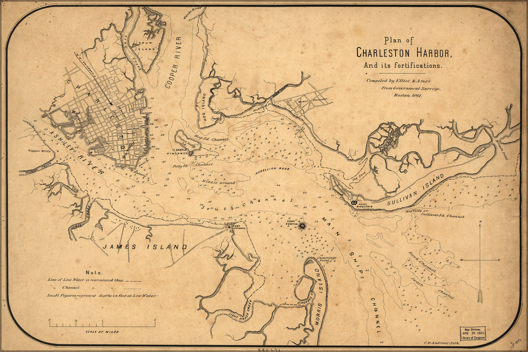 24"x36" Gallery Poster, map Charleston Harbor defense south carolina 1861