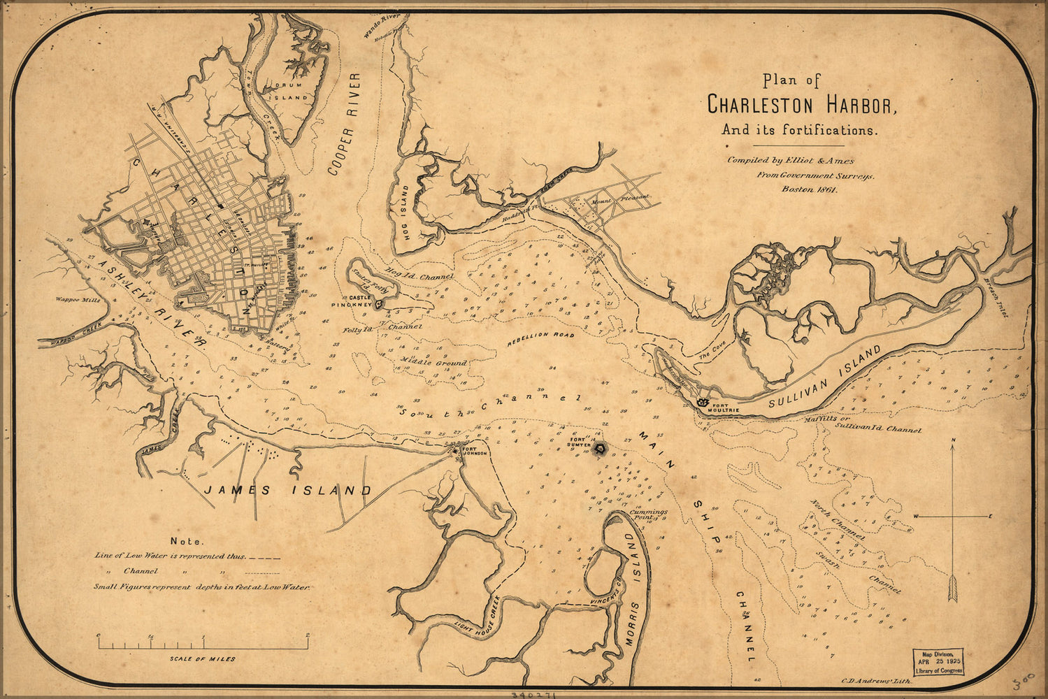 24"x36" Gallery Poster, map Charleston Harbor defense south carolina 1861
