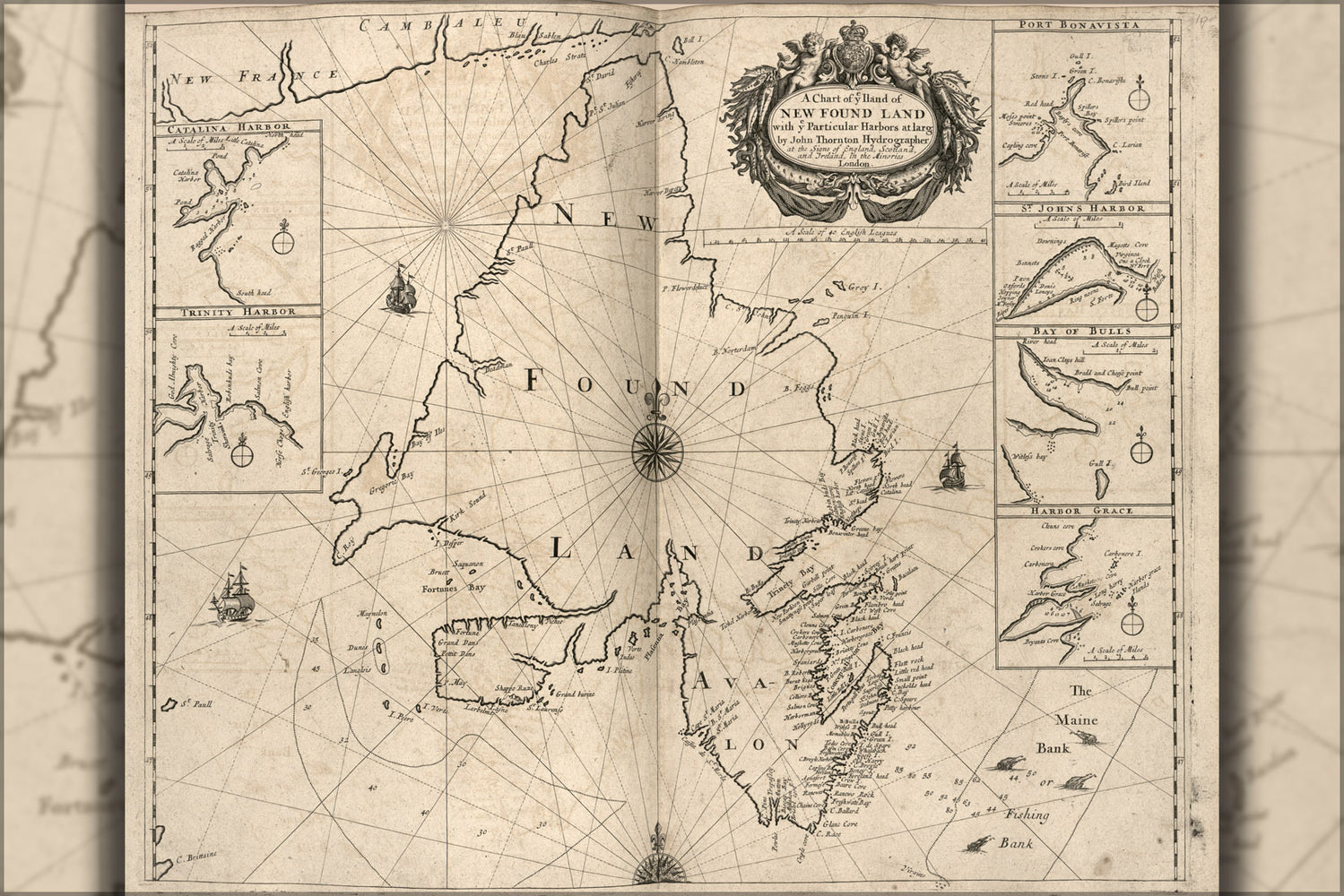 24"x36" Gallery Poster, map Chart of NewFoundLand 1700