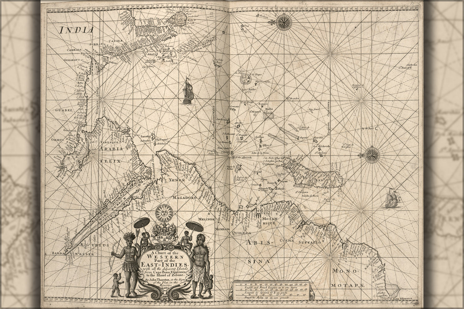 24"x36" Gallery Poster, map Chart of Western East Indies india africa 1700