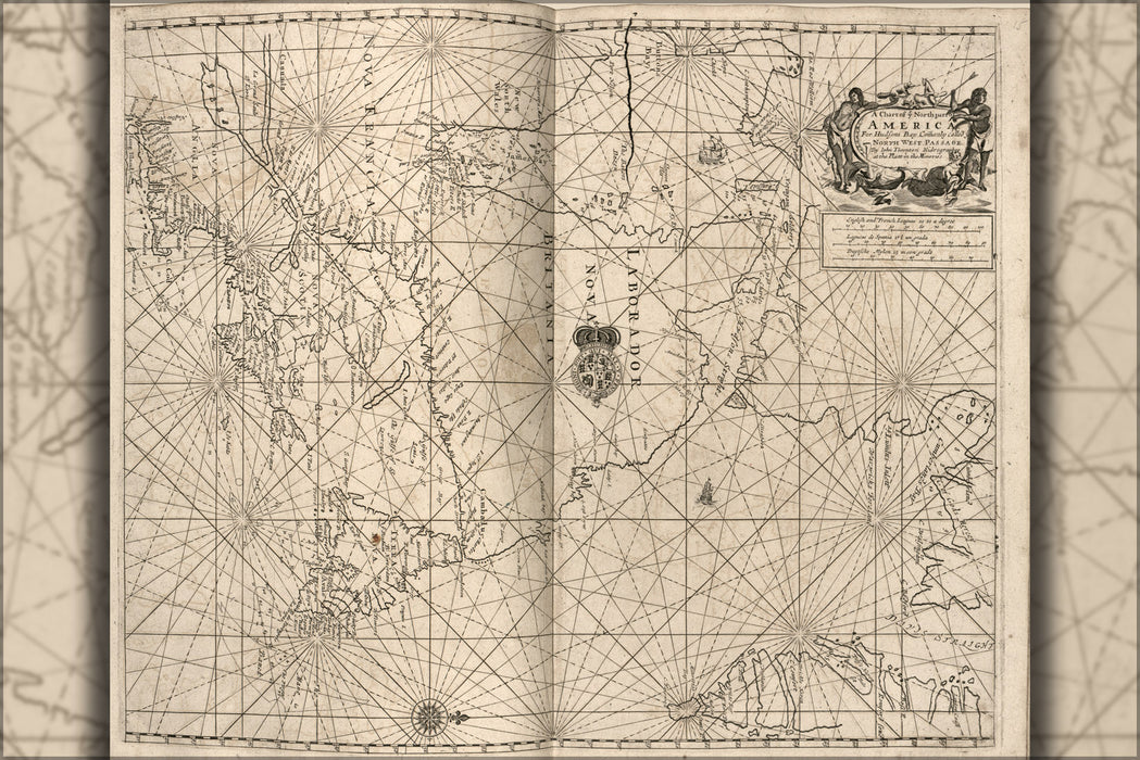 24"x36" Gallery Poster, map Chart of nova scotia newfoundland labrador 1700