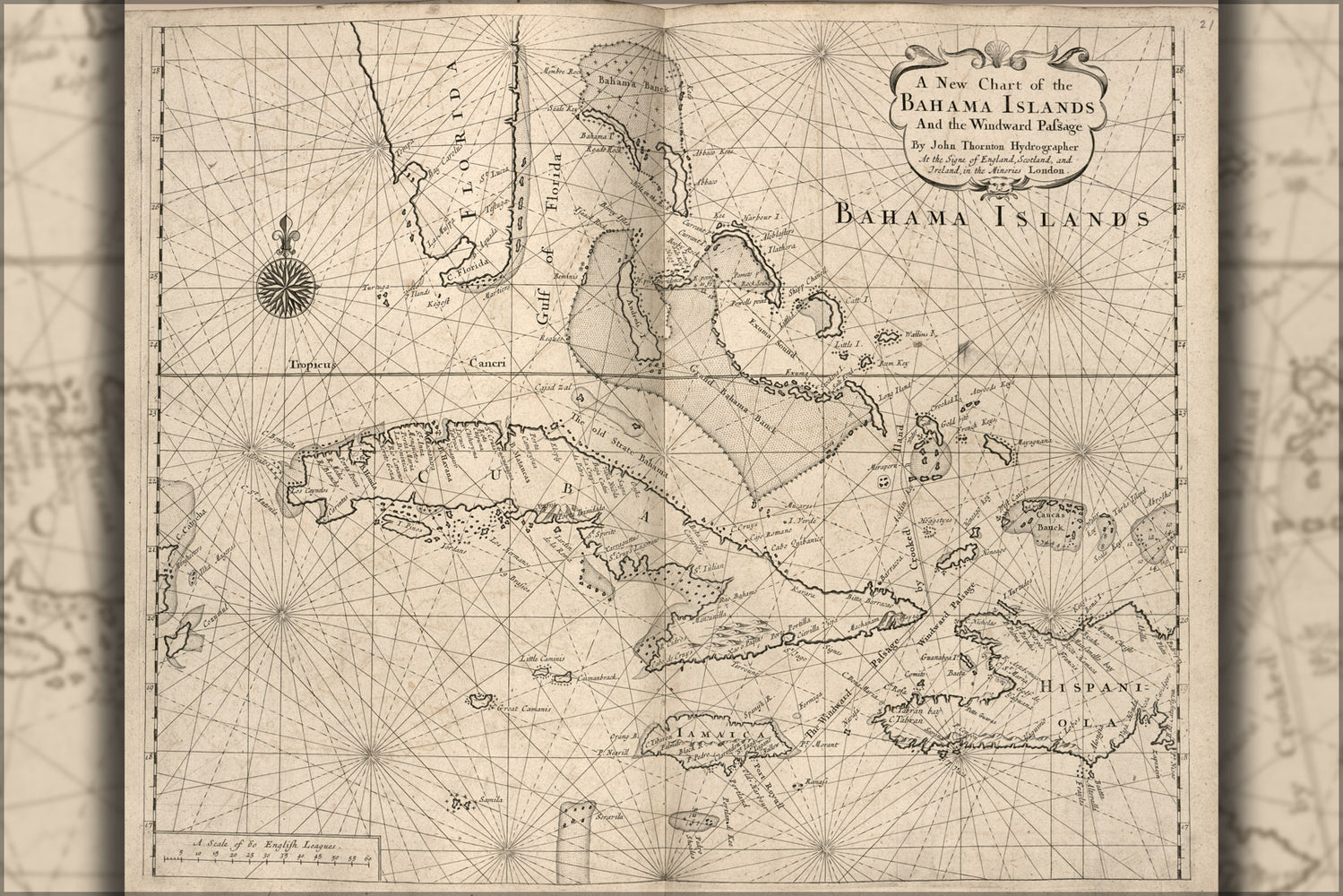24"x36" Gallery Poster, map Chart of the Bahamas 1700