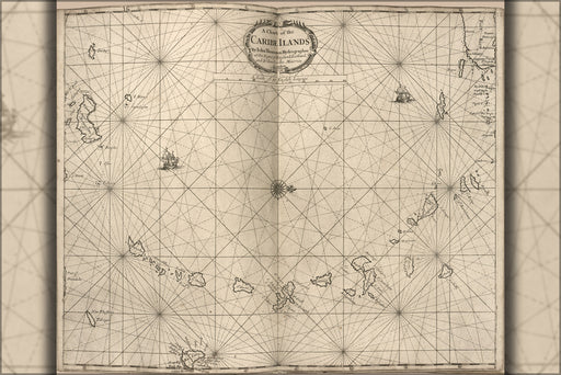 24"x36" Gallery Poster, map Chart of the Caribbean Islands 1700