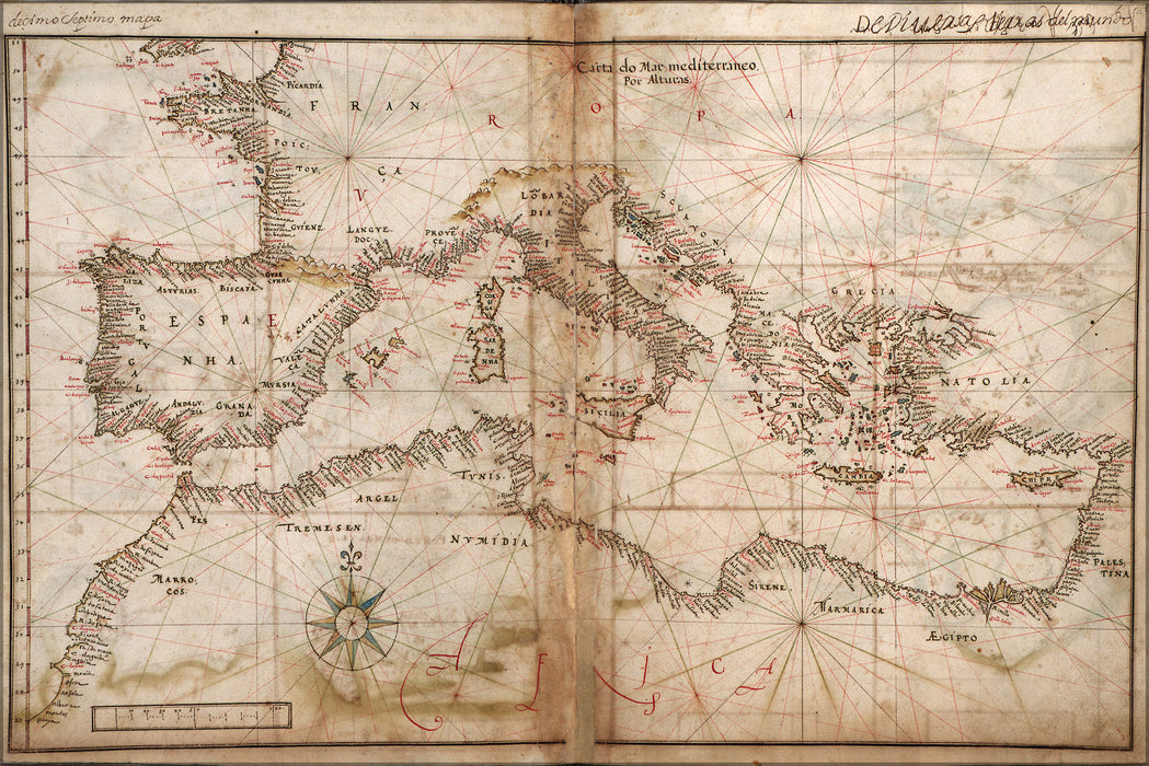 24"x36" Gallery Poster, map Chart of the Mediterranean Sea 1630