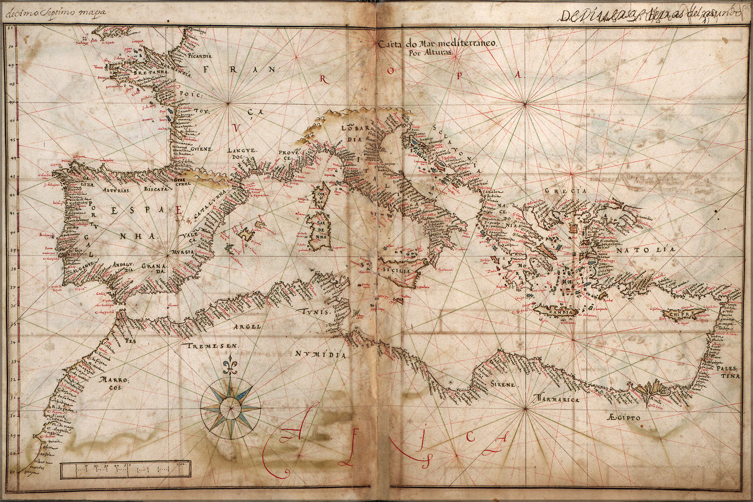 24"x36" Gallery Poster, map Chart of the Mediterranean Sea 1630
