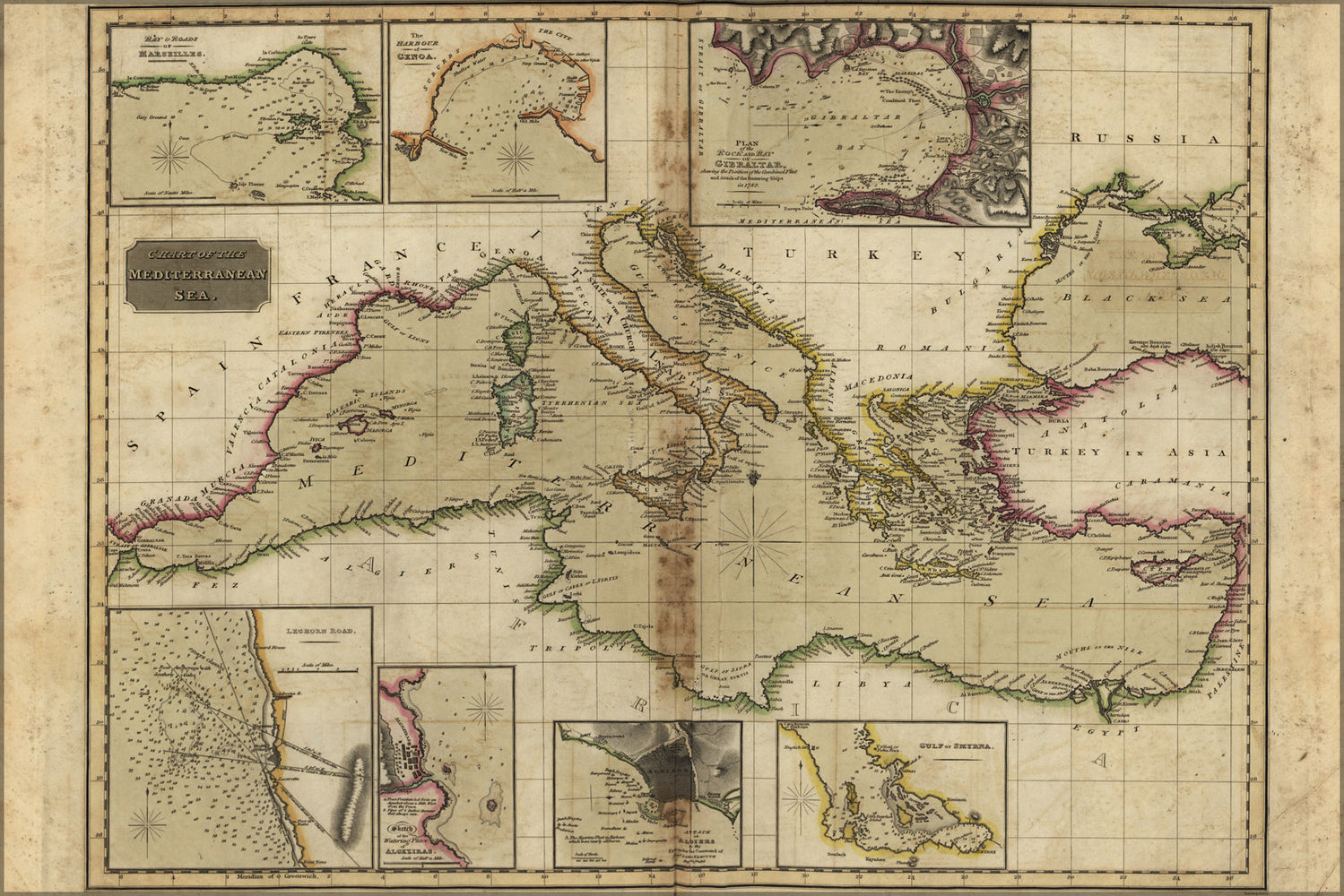 24"x36" Gallery Poster, map Chart of the Mediterranean Sea 1817